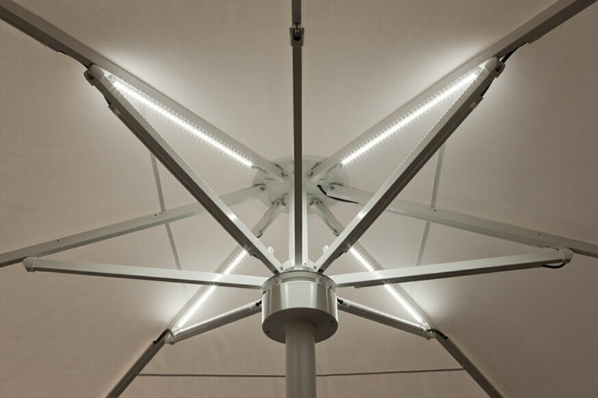 the albabtros parasol with led lighting from awnings.ie